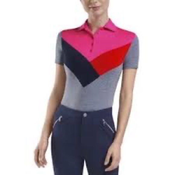 NWT G/Fore Chevron Golf Polo Shirt Women’s Size Small Grey Pink Colourblocked - Picture 2 of 6